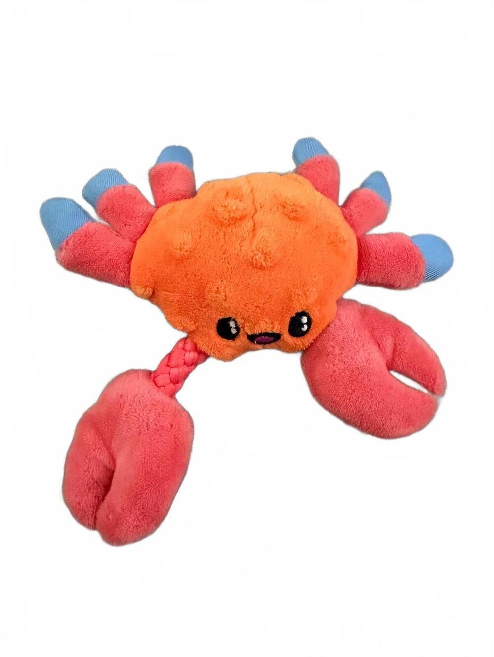 BARK Plush Crab Dog Toy with Rope, Soft and Colorful Chew Toy XS/S